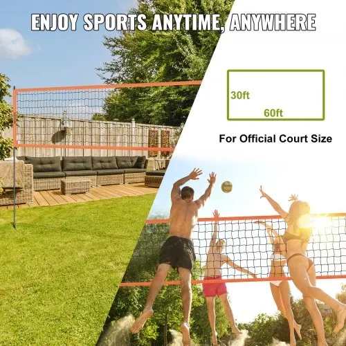 VEVOR Volleyballnetz Höhenverstellbares Volleyballnetz Set, 9,7 x 2,4 m Tragbarer Beachvolleyball-Netz, Orange Volleyballnetz Faltbare Volleyballnetz mit Volleyball & Tragetasche, für Garten, Strand – Bild 6