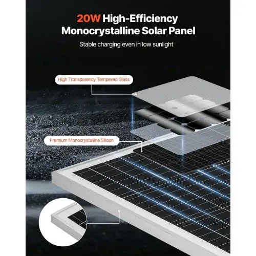 VEVOR 12V Monokristallines Solarpanel-Kit 20W, Batterieladegerät mit integriertem MPPT-Controller & verstellbarer Halterung, IP65 wasserdicht für Auto, Boot, Wohnmobil, Anhänger, Hausdach VEVOR 12V Monokristallines Solarpanel-Kit 20W, Batterieladegerät mit integriertem MPPT-Controller & verstellbarer Halterung, IP65 wasserdicht für Auto, Boot, Wohnmobil, Anhänger, Hausdach