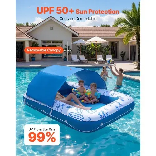 VEVOR Aufblasbare Schwimmmatratze 208 x 140 cm, Luftmatratze Pool mit Abnehmbarem UPF 50+ Sonnendach, 250 kg Belastbare Badeinsel für 2 Personen, inkl. Kissen Handy- & Getränkehalter für Pool & Meer VEVOR Aufblasbare Schwimmmatratze 208 x 140 cm, Luftmatratze Pool mit Abnehmbarem UPF 50+ Sonnendach, 250 kg Belastbare Badeinsel für 2 Personen, inkl. Kissen Handy- & Getränkehalter für Pool & Meer