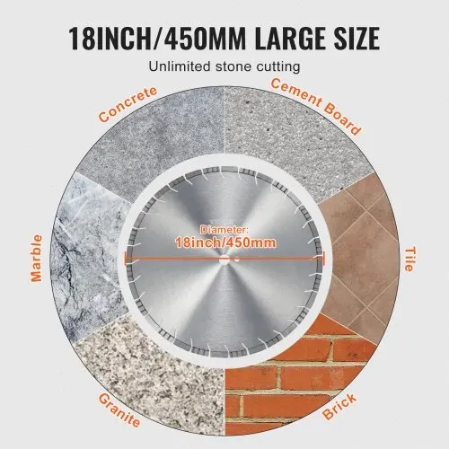 VEVOR Diamantsägeblatt Betonsägeblatt 45 cm für Nass- oder Trockenarbeiten, 12 mm Diamantsegmentsägeblatt mit schrägen Zähnen, Mittellochdurchmesser 25,4 mm, für Beton, Zementplatten, Fliesen, Ziegel – Bild 4