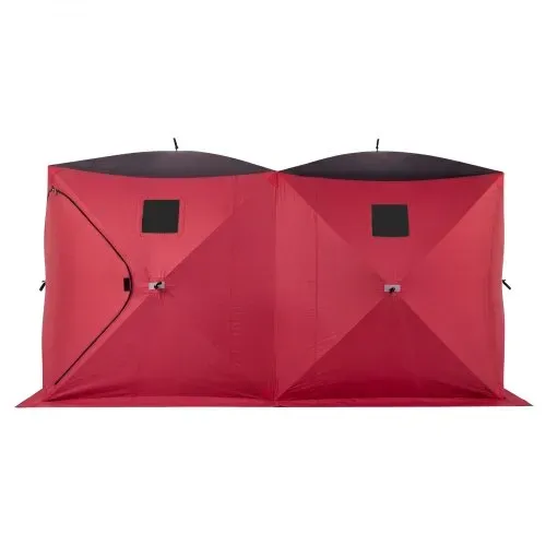 VEVOR Eisangelzelt Eisfischerzelt für 6-8 Personen 3,6x1,8x2m Eisschutzzelt, Angelzelt für Winterfischen, 6,27 m² Fläche, 300D Oxford-Gewebe, Hub-Style-Zelt mit Ankern, Seile, Tragetasche, Rot/Schwarz – Bild 9