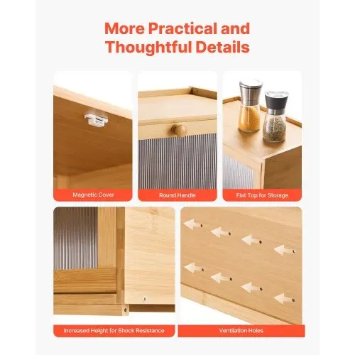 VEVOR Brotkasten für Küchentheke Brotbehälter Brotbox Brot-Organizer aus Holz für selbstgebackenes Brot, Aufbewahrungsbehälter mit gewellter Acryl-Türplatte, Brotaufbewahrung Natur – Bild 6