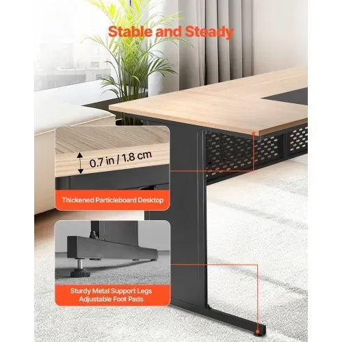 VEVOR L-förmiger Chefschreibtisch moderner Bürotisch mit Schubladen & Lagerschrank, umkehrbarer Schreibtisch aus Eisen + Holz, 158,7 kg Tragkraft, Computertisch für Arbeit Studium Schreiben – Bild 5