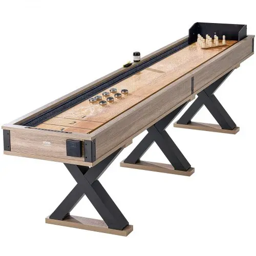 VEVOR Shuffleboard-Tisch, 11,5 Fuß Shuffleboard für Familienspielzimmer, 2-in-1-Shuffleboard- und Bowling-Kombispielset, mit kratzfestem Spielfeld, Beinen, 8 Pucks, Bowlingset, Wachs und Tischbürste – Bild 10