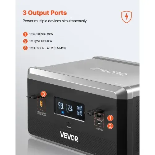 VEVOR Zusatzakku für tragbare Powerstation, 2160 Wh LiFePO4-Erweiterungsakku mit 3 Anschlüssen, für Zuhause, Camping, Roadtrips, Wohnmobile und Notfälle (Powerstation & Solarpanel NICHT enthalten) – Bild 4