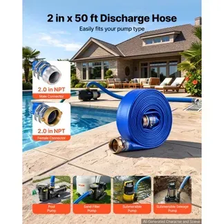VEVOR Rückspülschlauch 2 Zoll NPT 15,24 m PVC Flachschlauch für Poolpumpen, Sandfilterpumpen, Tauchpumpen und Abwasserpumpen, mit 90 psi und Pin-Lug-Kupplungen für Wasserableitung und Bewässerung VEVOR Rückspülschlauch 2 Zoll NPT 15,24 m PVC Flachschlauch für Poolpumpen, Sandfilterpumpen, Tauchpumpen und Abwasserpumpen, mit 90 psi und Pin-Lug-Kupplungen für Wasserableitung und Bewässerung