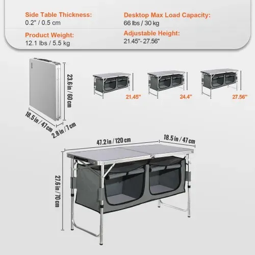 VEVOR Campingküche inkl. Tragetasche Campingschrank Einstellbar Campingschrank, Reiseküche Küchenbox Zeltschrank Outdoor Camping Küche Zeltschrank Camping Reisen Grau Tragbar Küchenbox Reiseküche – Bild 6