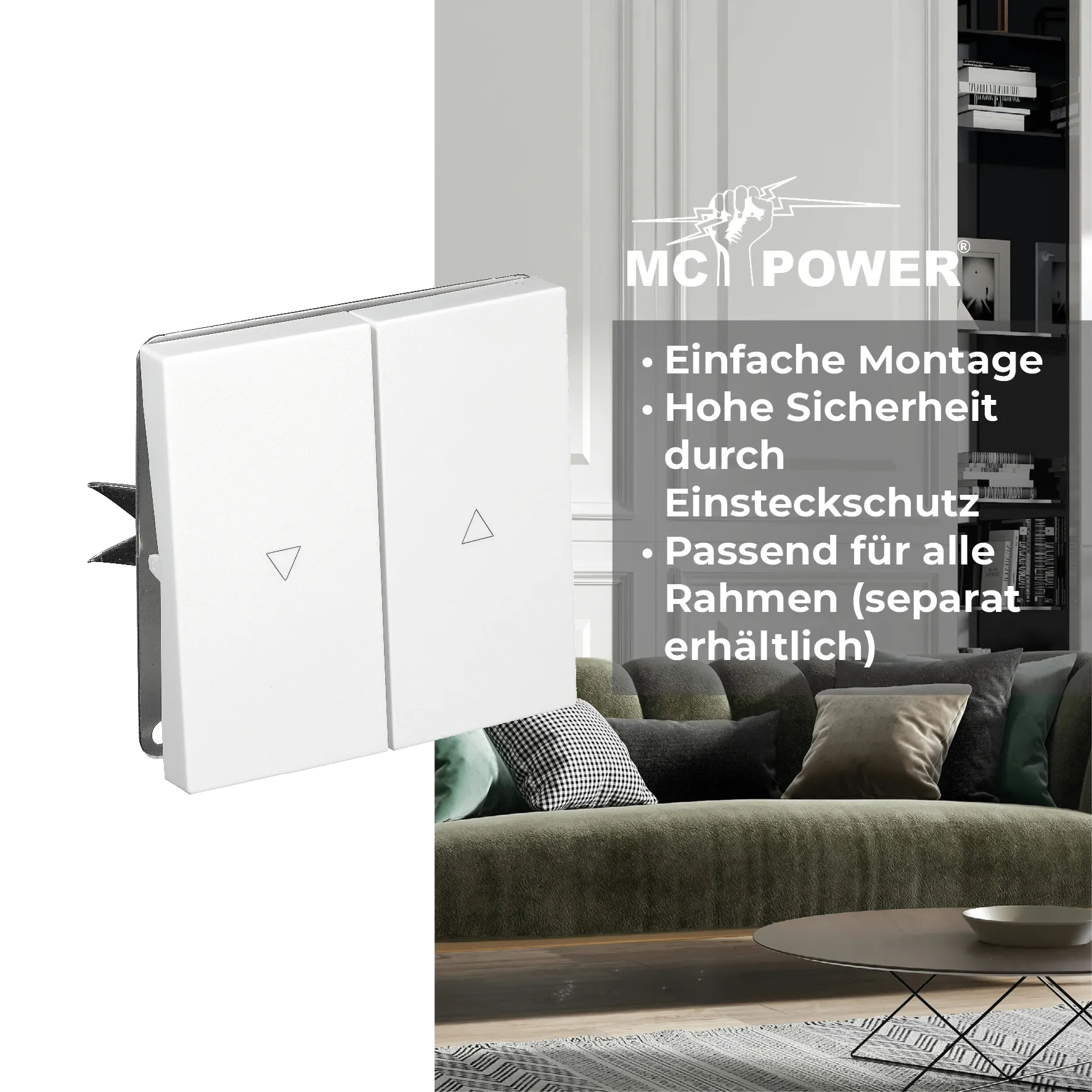 Jalousie-Taster McPower ''Shallow'' 250V~/10A, UP, Steckanschluss, weiß – Bild 4