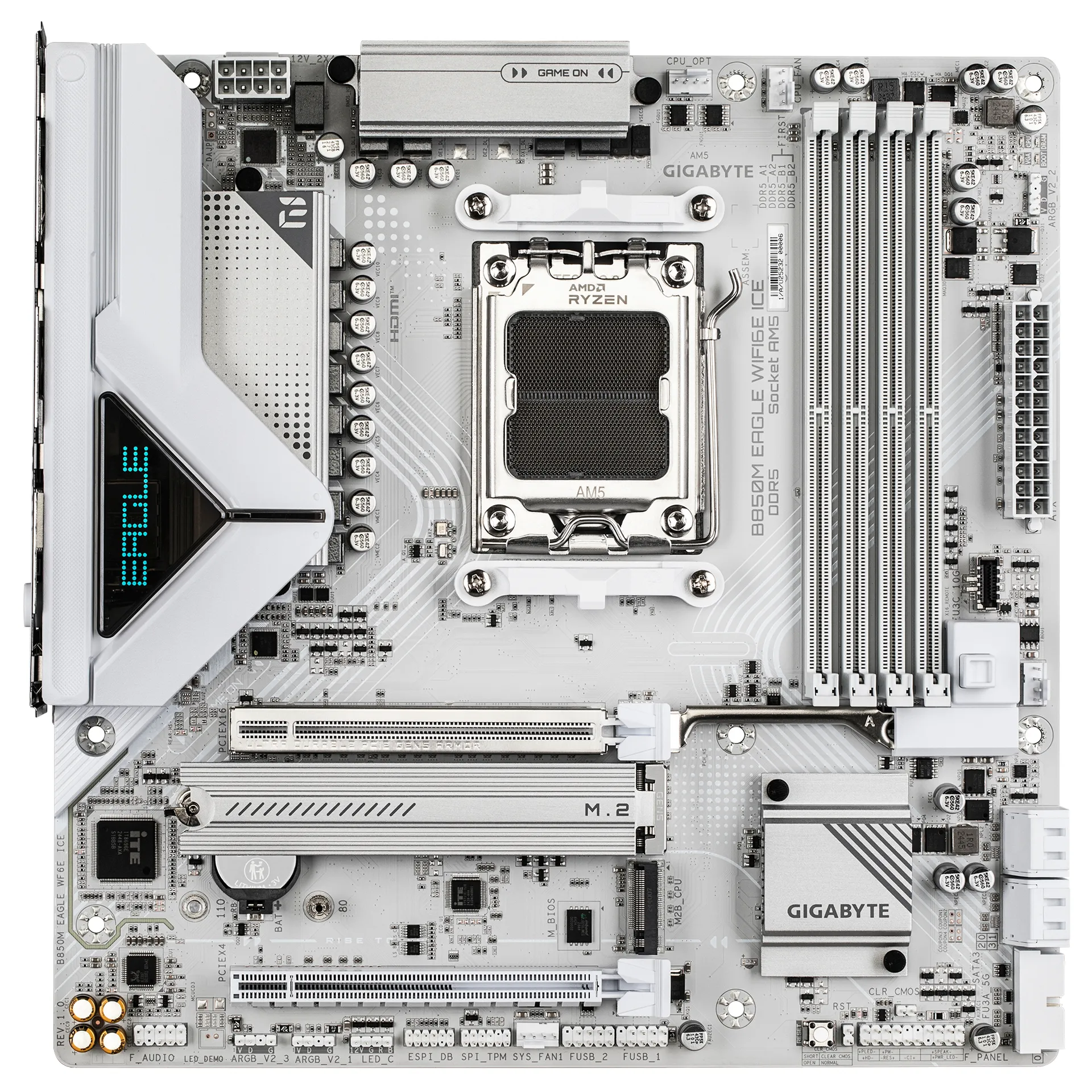 GIGABYTE B850M EAGLE WIFI6E ICE Mainboard – Unterstützt AMD Ryzen 9000 Serie CPUs, digitales 8+2+2 Phasen VRM, bis zu 8200 MHz DDR5 (OC), 1 x PCIe 5.0 + 1 x PCIe 4.0 M.2, Wi-Fi 6E, 2.5 GbE LAN, USB 3.2 Gen 2 – Bild 2
