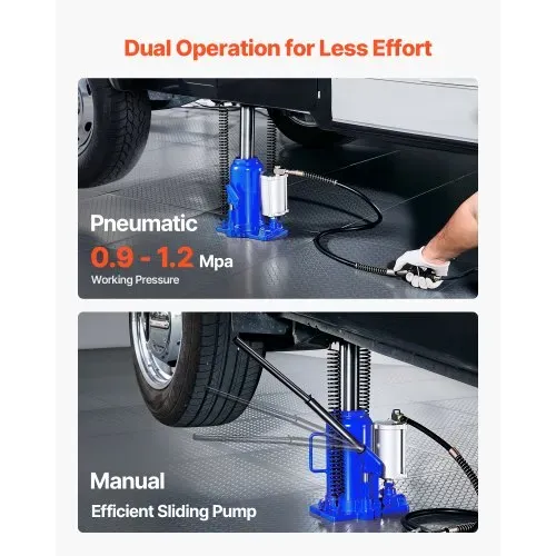 VEVOR lufthydraulischer Flaschenheber mit 20 t Kapazität, 260–495 mm Hubbereich, pneumatischer/manueller Flaschenwagenheber mit Pumpe für Auto Pickup Lkw Wohnmobil SUV Autoreparatur, Blau – Bild 2