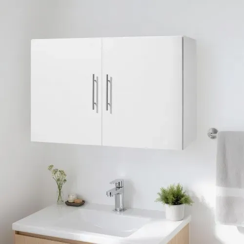 VEVOR Wandschrank für Waschküche, 2-stöckiger Wandhängeschrank mit verstellbarer Ablage, Küchenschrank mit 2 Türen, für Küche Bad Wäscherei, 40,6 x 91,4 x 61 cm (T x B x H), Oberschrank Weiß – Bild 7
