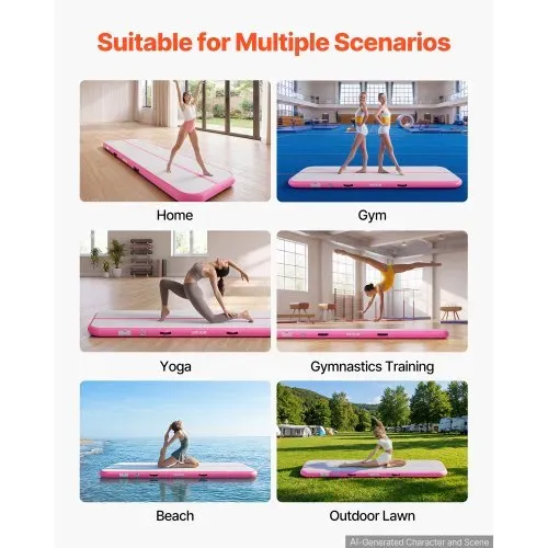 VEVOR Aufblasbare Gymnastikmatte 300x100x10 cm Airtrack-Turnmatte für Training, Wettkampfsport & Yoga, mit Rutschfester Oberfläche, 600-W-Elektroluftpumpe, Reparaturflicken, Düsen & Tasche, Pink – Bild 5