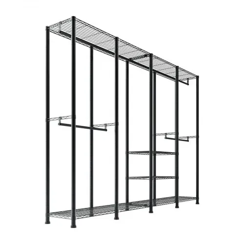 VEVOR Kleiderständer Garderobenständer (verstellbar) mit 4 Kleiderstangen & 499 kg Tragkraft & 10 Regalen, robuster offener Kleiderschrank für Schlafzimmer Bekleidungsgeschäft Garderobe Flur – Bild 9