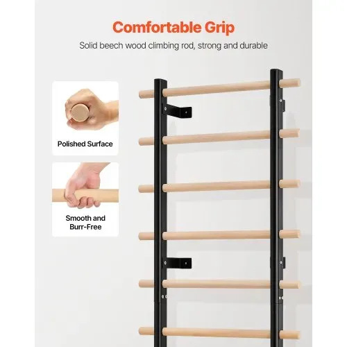 VEVOR schwedische Leiterwand 9-stufiges Kletterspielzeug Wandturnhalle aus Massivholz + Karbonstahl 150 kg belastbares Indoor-Klettergerüst mit 8 x 8 cm Power Rack-Zubehör Turnreck – Bild 4