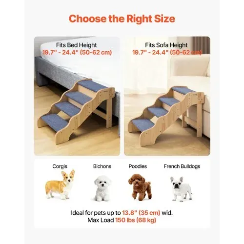 VEVOR Hundetreppe 740x430x500 mm, 4-stufige Hautiertreppe, klappbare Holztreppe geeignet für kleine, mittlere, große, ältere Haustiere sowie Welpen bis 68 kg, Hundeleiter für Betten, Sofas & Autos – Bild 4