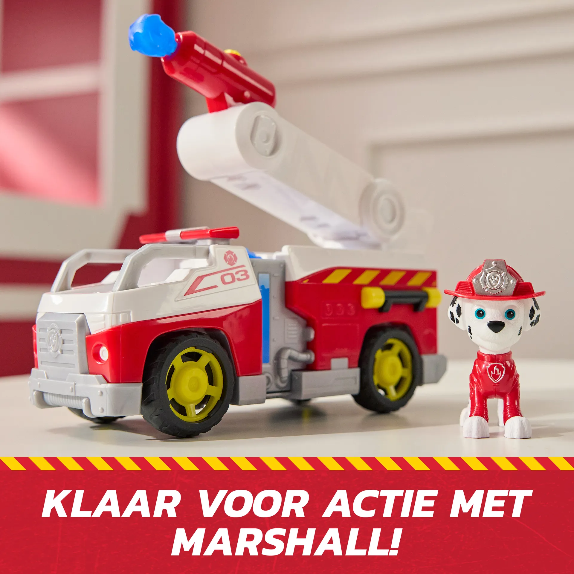 PAW Patrol Fire Rescue - Marshalls Feuerwehr-Fahrzeug mit kippbarer Leiter, Geschoss-Abwurf und Marshall Hundefigur – Bild 5