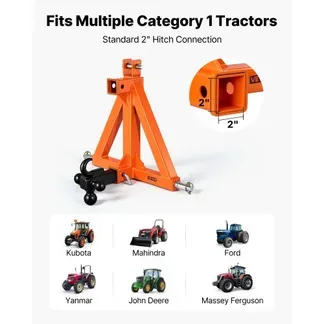 VEVOR 3-Punkt-Anhängerkupplung mit 2 Zoll-Aufnahme, Dreipunkt-Schnellkupplung mit 3 Anhängerkugeln, Traktor-Zugstangenadapter für Kategorie 1, Kompatibel mit Verschiedenen Kompakttraktoren, Orange VEVOR 3-Punkt-Anhängerkupplung mit 2 Zoll-Aufnahme, Dreipunkt-Schnellkupplung mit 3 Anhängerkugeln, Traktor-Zugstangenadapter für Kategorie 1, Kompatibel mit Verschiedenen Kompakttraktoren, Orange
