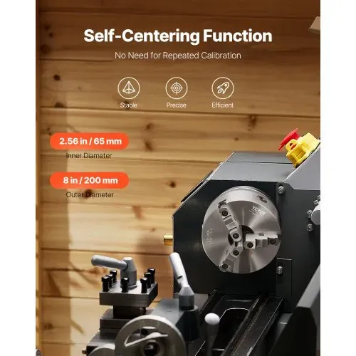 VEVOR 3-Backen-Drehfutter, φ200 mm, Spannfutter mit 57,15-mm-8-Gewinde-Trägerplatte, 4-200 mm Spannbereich mit T-Schlüsselschrauben, HT300-Material, für Holz-Metall-Drehmaschinen – Bild 2