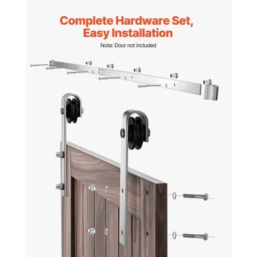 VEVOR Schiebetürsystem 1,5m Laufschiene, Tragkraft 150 kg, Kompatibel mit 762mm max. Breite & 34,92-44,45 mm Dicke, einzelne Schiebetür für Scheunentore, Schiene & J-förmige Rolle, Silber – Bild 4