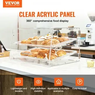 VEVOR 2-stöckige Gebäck-Vitrine, Kommerzielle Tabletts 510 x 350 x 35 mm, Bäckerei-Vitrine, Acryl-Vitrine mit Zugang zur Hintertür und abnehmbaren Regalen, für Donut-Bagels, Kuchen, Kekse usw. VEVOR 2-stöckige Gebäck-Vitrine, Kommerzielle Tabletts 510 x 350 x 35 mm, Bäckerei-Vitrine, Acryl-Vitrine mit Zugang zur Hintertür und abnehmbaren Regalen, für Donut-Bagels, Kuchen, Kekse usw.
