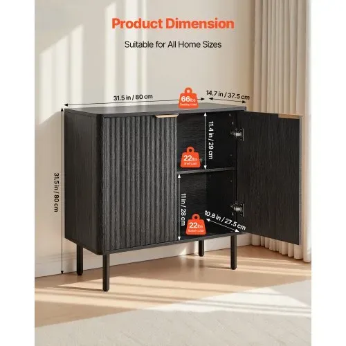 VEVOR Sideboard Küchenschrank mit 2 Ablageflächen, Buffetschrank im mittelalterlichen Stil für Wohnzimmer Eingangsbereich Küche, Aufbewahrungsschrank 80 x 37,5 x 80 cm Küchenbuffet Schwarz – Bild 2