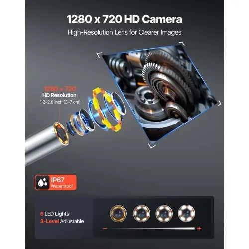 VEVOR Drehbare Endoskopkamera mit Licht, Inspektionskamera mit 360° beweglichem Kopf, IP67 Wasserdichte Rohrkamera mit 4,5 Zoll Display 1,5 m Kabel 3000 mAh Akku, 3,9 mm Boreskopkamera für Auto Haus – Bild 4