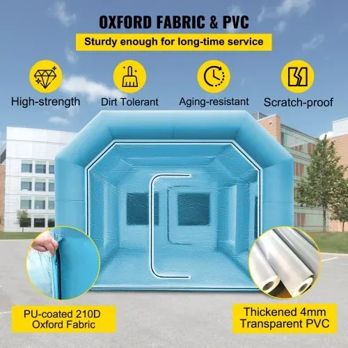 VEVOR Aufblasbares Spritzkabinenzelt nach Maß, Aufblasbares Lackierkabinenzelt 750 W + 350 W Auto Lackierkabine Arbeitsplatz 210D Oxford-Gewebe mit 2 Gebläsen 4 x 2,5 x 2,2 m Blau Autoparkgarage – Bild 2