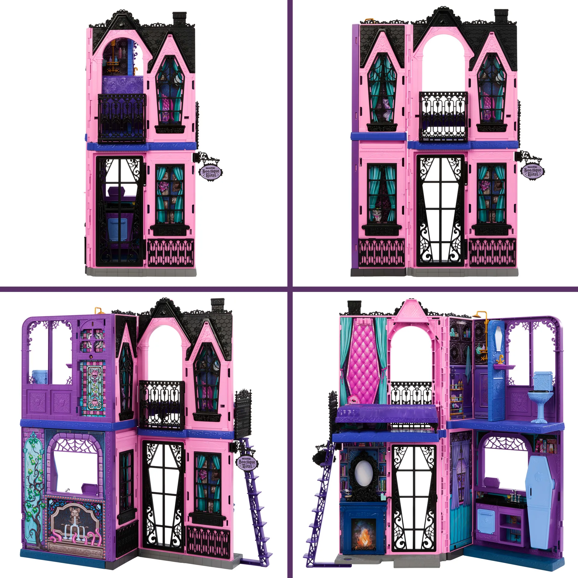 Monster High Buh-tique Hotel Puppenhaus mit gruseligen Überraschungen in jedem Raum und mehr als 13 Zubehörteilen – Bild 4
