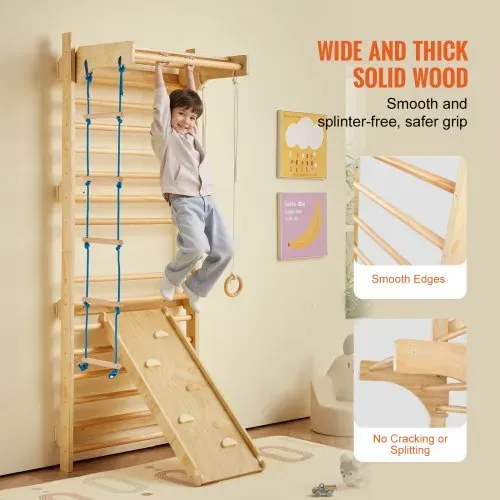 VEVOR Schwedische Leiterwand 15-stufiges Kletterspielzeug aus Holz für Indoor-Spielplätze, 100 kg Tragkraft, Schwedische Wandleiter für Kinder & Erwachsene, Sprossenwand Turnwand aus Kiefernholz – Bild 3