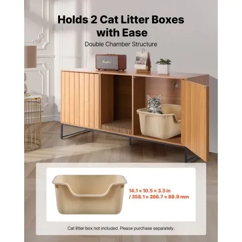 VEVOR Katzenschrank, 1200x450x665 mm, Katzentoilette mit Kratzpad & Stauraum, Katzenklo Schrank, Katzenhaus, passend für die meisten Katzentoiletten, für Schlafzimmer & Wohnzimmer – Bild 3