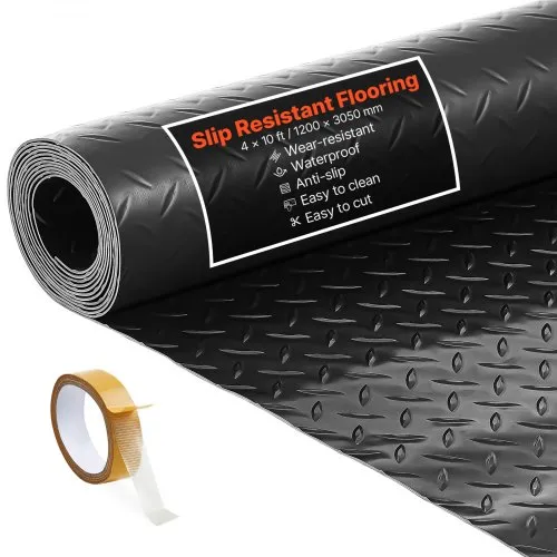 VEVOR Garagenbodenmatte, 1200×3050 mm Antirutschmatte, 2,2 mm dicke PVC-Noppenmatte, Bodenschutzmatte mit doppelseitigem Klebeband, leicht zu reinigen, für Lager, Fitnessstudios, Anhänger, Schwarz VEVOR Garagenbodenmatte, 1200×3050 mm Antirutschmatte, 2,2 mm dicke PVC-Noppenmatte, Bodenschutzmatte mit doppelseitigem Klebeband, leicht zu reinigen, für Lager, Fitnessstudios, Anhänger, Schwarz