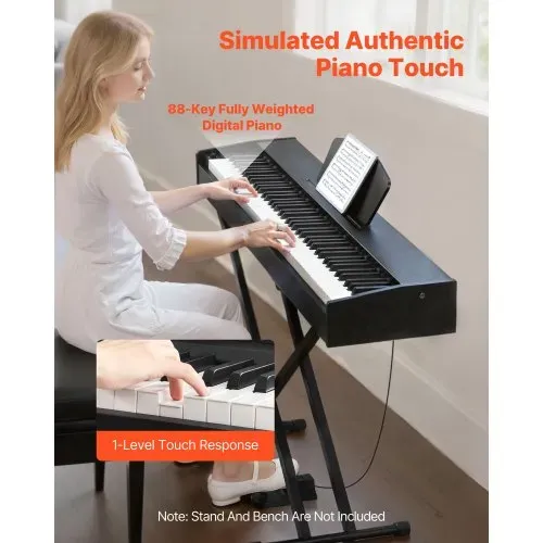VEVOR Gewichtetes Digitalpiano, 88 Tasten vollgewichtet, E-Piano Doppeltastatur & Lautsprecher mit Notenständer, Sustain-Pedal, Aufnahmefunktion, 280 Töne, Kabellose Verbindung, für Anfänger, Schwarz VEVOR Gewichtetes Digitalpiano, 88 Tasten vollgewichtet, E-Piano Doppeltastatur & Lautsprecher mit Notenständer, Sustain-Pedal, Aufnahmefunktion, 280 Töne, Kabellose Verbindung, für Anfänger, Schwarz