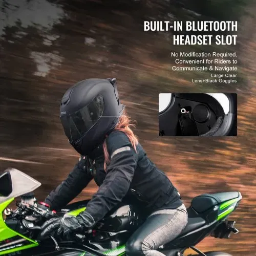 VEVOR Motorradhelm Motocross-Helme Integralhelm Größe M, Helme aus ABS mit Bluetooth-Schlitz & Wechselglas, DOT-geprüfter bequemer Motocross-Helm, für Jugendliche & Erwachsene schwarz – Bild 5