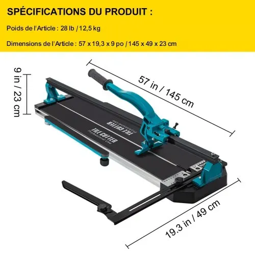 VEVOR Manuelle Fliesenschneidmaschine 35-1200 mm, Fliesenschneider aus Alu mit Laser-Positionierung Doppelspuriger Führungsschiene & Rutschfestem Gummigriff, Präzision für Keramikfliesen Bodenfliesen – Bild 6