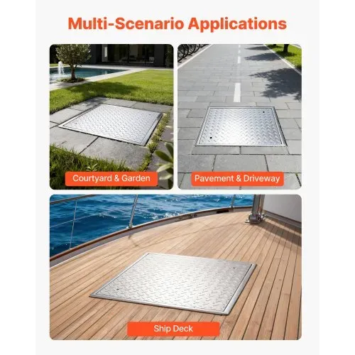 VEVOR Schachtabdeckung mit Rahmen 60 x 60 cm, Quadratischer Schachtdeckel Klärgrubendeckel, Hochbelastbarer Rutschfester Gullydeckel aus Kohlenstoffstahl für Abflussrinne, für Gehwege Gärten Höfe – Bild 6