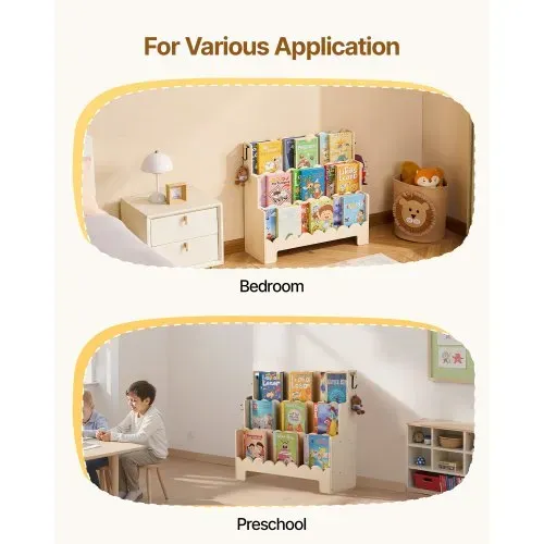 VEVOR Montessori Bücherregal 3-stöckiges Kinderbücherregal mit Wellenschliff, nach vorne gerichtetes Büchergestell mit Doppelhaken, Babybücherregal Kinderzimmerregal für Vorschule Kindergarten – Bild 6