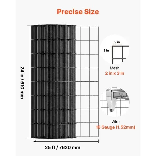 VEVOR Gartenzaun, 61 cm x 7,62 m, Maschenweite 5,08 x 7,62 cm, φ1,52 mm verzinkter Stahldrahtzaun für Hühner & Kaninchen, vinylbeschichteter Gitterzaun für Tiergehege, Käfigdraht, Gartenzäune – Bild 2