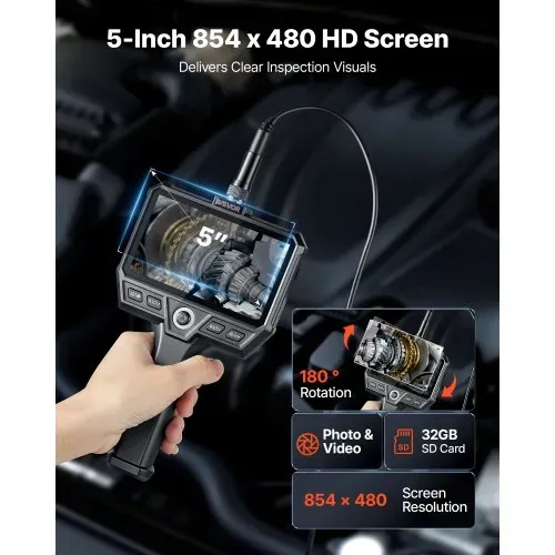 VEVOR Triple Lens Endoskopkamera mit Licht, Inspektionskamera mit 5 Zoll Bildschirm 10 m Kabel & 5000mAh Akku, 8 mm Rohrkamera mit 8X Zoom & IP67, Boroskopkamera mit Handgriff für Auto Rohre Abfluss – Bild 3