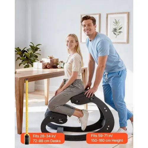 VEVOR Ergonomischer Hocker mit Dicken, Integrierten Schaumstoffpolstern & Massivholzrahmen, Höhenverstellbarer Kniestuhl zur Entlastung von Nacken und Rücken, Ideal für Zuhause, Büro, Schwarz – Bild 7