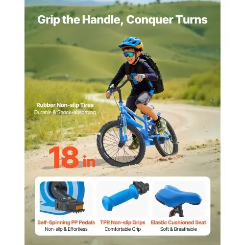 VEVOR Kinderfahrrad, 18 Zoll BMX-Stil-Fahrrad mit Stützrädern, empfohlene Kindergröße 110-140 cm, robust & einfach zu montieren, Kleinkinderfahrrad für Jungen & Mädchen zum Fahrradlernen, blau – Bild 4