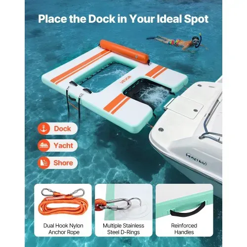 VEVOR Aufblasbares Schwimmdock, 2,44 x 1,83 m, Schwimmplattform mit Rutschfester Oberfläche, Tragetasche & Abnehmbarer Leiter, Schwimmende Insel, Wasserplattform für Pool, Strand & Meer – Bild 3