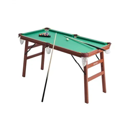 VEVOR klappbarer Billardtisch 140 cm tragbare Billardtische, faltbares, platzsparendes Unterhaltungsspielset, inklusive Ball/Queue/Rack/Kreide/Bürste, Braun mit grünem Tuch, für Freizeiträume – Bild 10