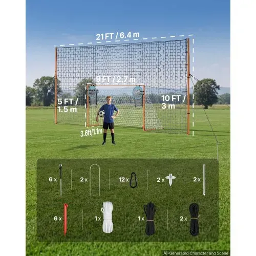 VEVOR Fußballtor 272 x 151 cm Tragbares Soccertor mit Eisenrohrrahmen, für Gärten Parks und Schulen, mit Ballfangnetz, Zielnetz, PE-Netz über 110 km/h, Bodenankern und Abspannseilen für Naturrasen – Bild 6