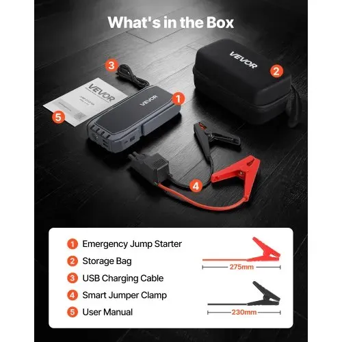 VEVOR Starthilfe Powerbank, Starthilfegerät 1500A Spitzenstrom mit LED-Taschenlampe & Kabel für Motor bis zu 6L Benzin/4L Diesel, Tragbarer Booster mit Schnellladung & Sicherheitsschutz für Notfall – Bild 6