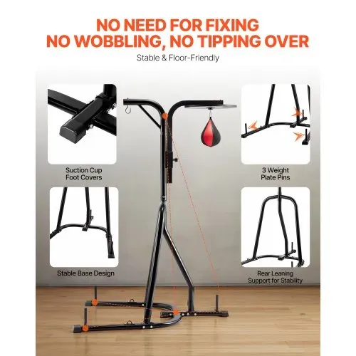 VEVOR 2 in 1 Boxsackständer Trainingsgerät Sandsackgestell aus Stahl, höhenverstellbare Boxsackhalterung (65 kg belastbar), Fitnessgerät Standboxtrainer für Fitness-Studio Boxing Schwarz – Bild 4