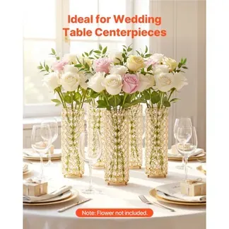 VEVOR 16 Stk. Hochzeitsvasen Tafelaufsatz Blumenvasen für Hochzeit 26 cm Hoch, Metall Tafelaufsatz Vasen mit Blumenständern, Kristall Zylindervase für Hochzeiten Party Jubiläumsfeier Zeremonie, Gold VEVOR 16 Stk. Hochzeitsvasen Tafelaufsatz Blumenvasen für Hochzeit 26 cm Hoch, Metall Tafelaufsatz Vasen mit Blumenständern, Kristall Zylindervase für Hochzeiten Party Jubiläumsfeier Zeremonie, Gold