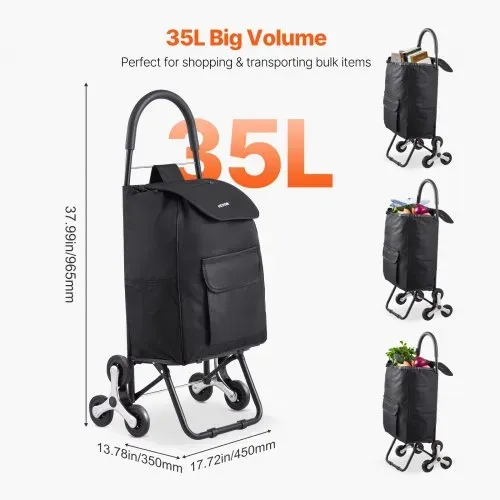 VEVOR faltbarer Einkaufswagen, 450x350x965mm, Sackkarre zum Treppensteigen mit 6 Rädern, Aufbewahrungstasche aus Oxford-Stoff, zum Einkaufen, Büro, Umzug, Transport, Outdoor, Wäsche, Schwarz – Bild 3