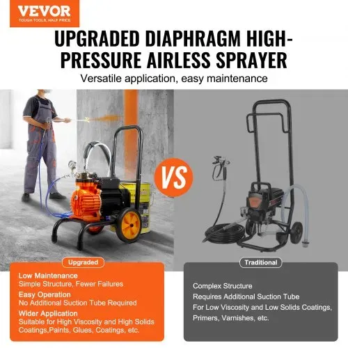 VEVOR Airless-Farbspritzgerät mit Membran, 900 W effizientes Airless-Farbspritzgerät mit Wagen, 1800 psi Airless-Farbspritzgerät, mit Verlängerungsstang, 1,8 L/min Hochdruck Airless Farbsprühsystem VEVOR Airless-Farbspritzgerät mit Membran, 900 W effizientes Airless-Farbspritzgerät mit Wagen, 1800 psi Airless-Farbspritzgerät, mit Verlängerungsstang, 1,8 L/min Hochdruck Airless Farbsprühsystem