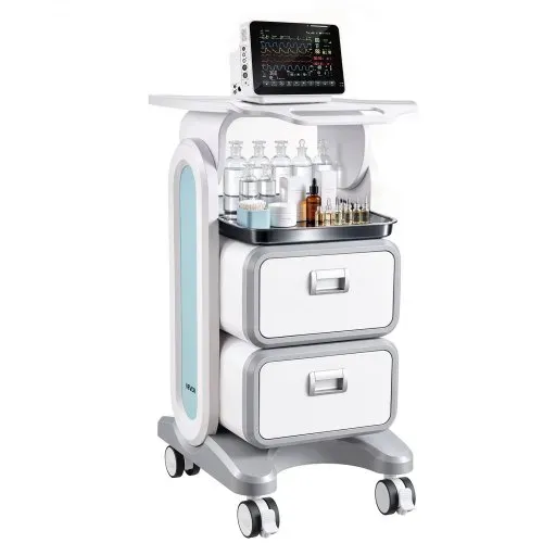 VEVOR Laborwagen mit 3 Ebenen, Laborwagen mit 2 Schubladen und 1 oberen Ablage, mobiler medizinischer Wagen aus ABS-Material, Laborrollwagen mit 4 leisen Rädern für Labor, Klinik, Krankenhaus, Salon, weiß – Bild 8