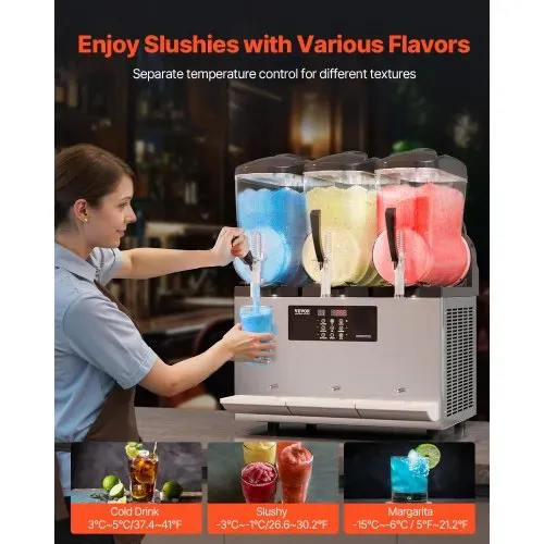 VEVOR kommerzielle Slusheis Maschine 12 L x 3 Dreifachtank-Maschine für gefrorene Getränke, 144 Tassen Edelstahl Slush-Eis-Maschine mit Tastenfeld Softeis Maker für Partys Restaurants Cafés Bars – Bild 2